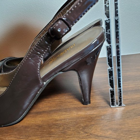 Madeline Stuard Brown Patent Peep-Toe Slingback S6 - Picture 2 of 6